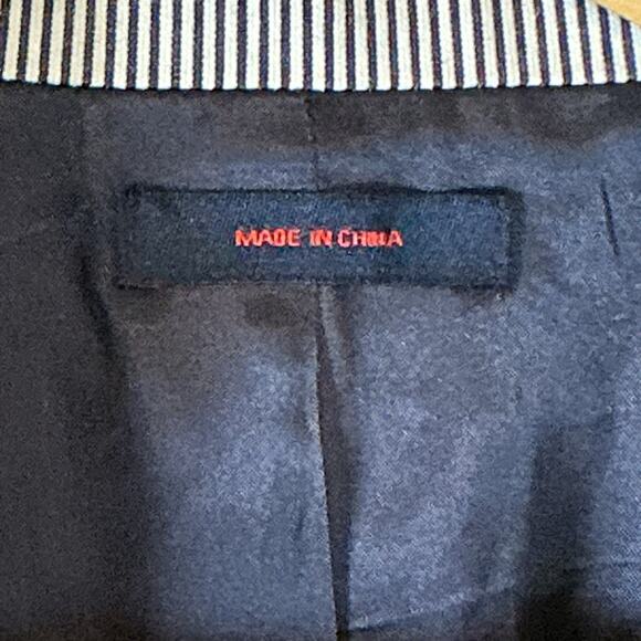 Marc Ecko Black Pinstriped Single Breast Lined Blazer Jacket Mens Large - Picture 7 of 16